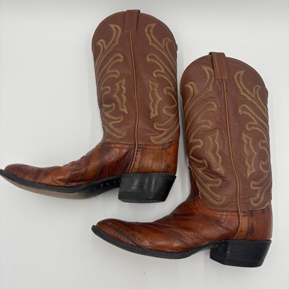 Tony Lama Real Eel Leather Cowboy Boots Brown Men’s Size 9B Western Rodeo Ranch - Picture 4 of 14